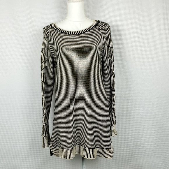 COTTON Striped Black and White Women's Sweater - Picture 2 of 11